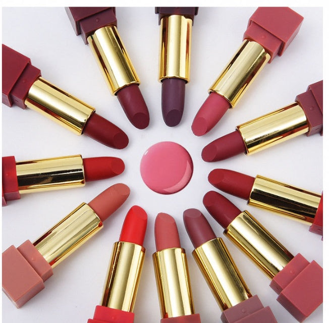 New set of 12-color square tube lipstick matte lipstick New set of 12-color square tube lipstick matte lipstick